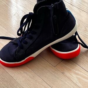 Mini Boden Navy and Red High-Top Sneakers with Side Zipper